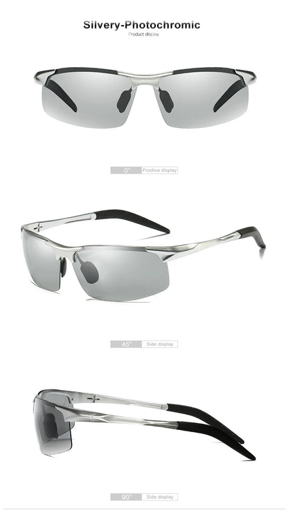 CLLOIO Aluminum Rimless Photochromic Sunglasses Men Polarized Driving Chameleon Anti-Glare Glasses Travel Fishing Goggle UV400