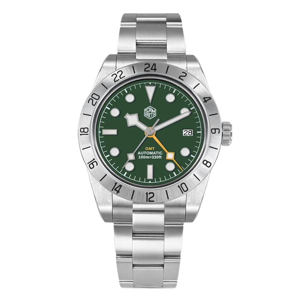 San Martin Neue 39mm NH34 BB GMT Automatikuhr, mechanische Sportuhr, Saphirglas, Leuchtanzeige, wasserdicht bis 100m, für Herren, Relogio SN0054