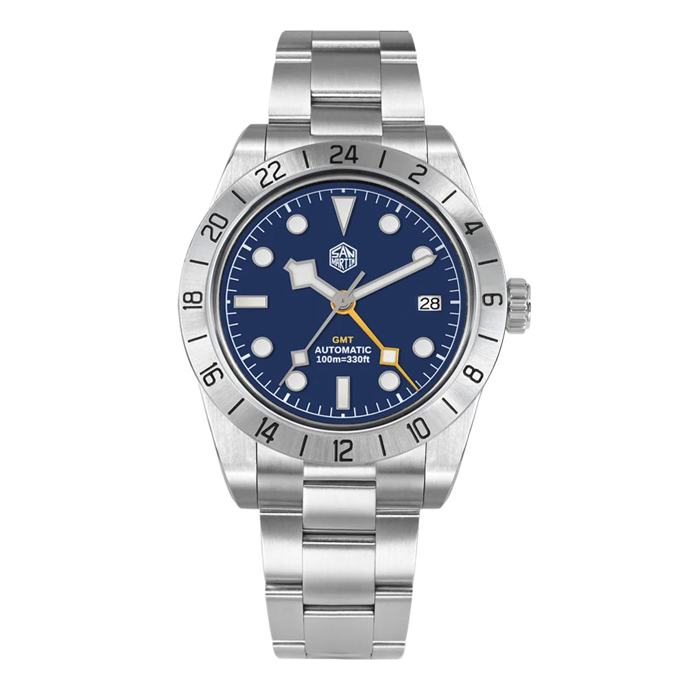 San Martin Neue 39mm NH34 BB GMT Automatikuhr, mechanische Sportuhr, Saphirglas, Leuchtanzeige, wasserdicht bis 100m, für Herren, Relogio SN0054
