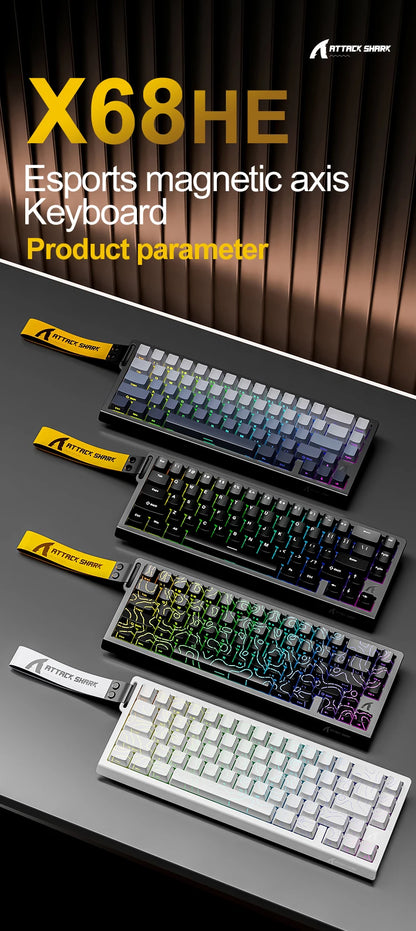 X68HE ATTACK SHARK Magnetic Gaming Keyboard Mechanical Wired for Pro Gaming 0.01mm Rapid Trigger 8000Hz SOCD/Rs 0.125ms 128K Rate