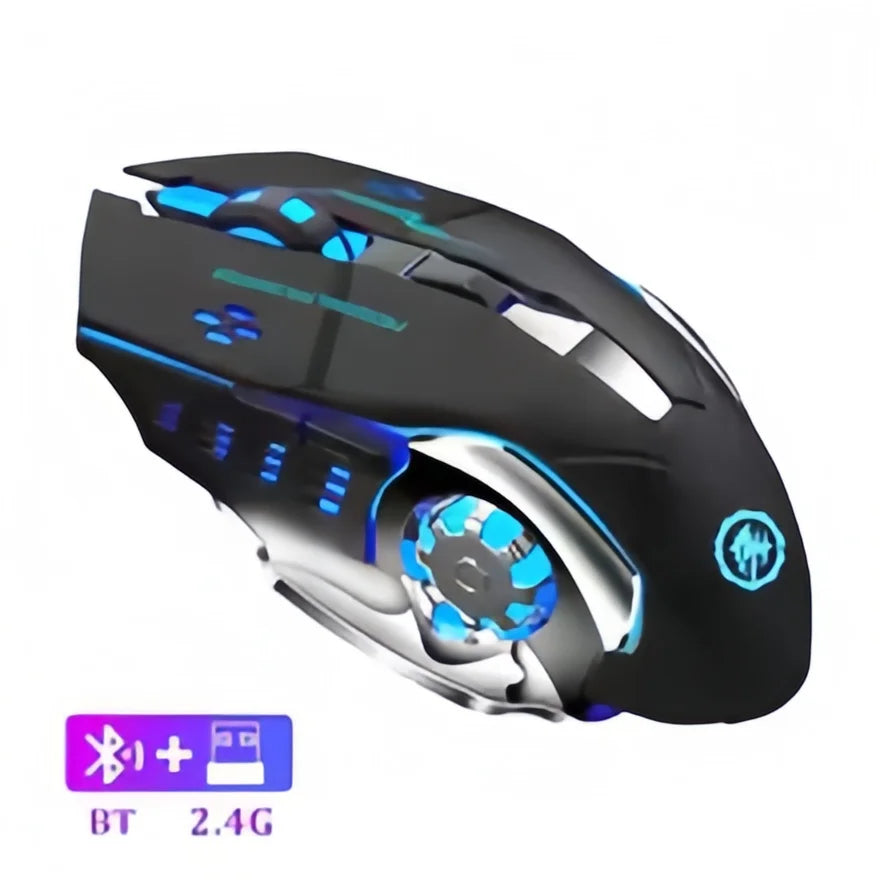 Wiederaufladbare kabellose Gaming-Maus – leise Bluetooth/USB-Verbindung, RGB-Hintergrundbeleuchtung, E-Sports für PC
