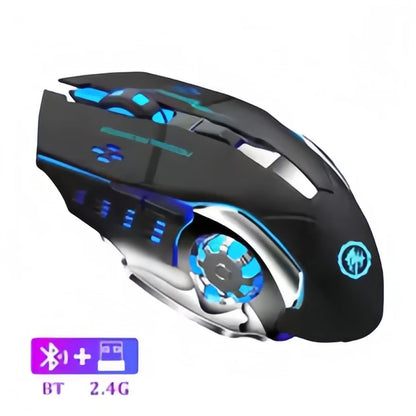 Wiederaufladbare kabellose Gaming-Maus – leise Bluetooth/USB-Verbindung, RGB-Hintergrundbeleuchtung, E-Sports für PC