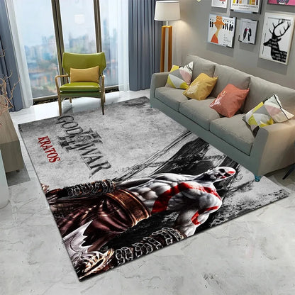 3D God of War Games Carpet Home Living Room Bedroom Sofa Doormat Decor Kids Play Area Rug Non-slip Mechanical Washable Floor Mat