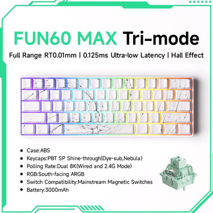 MONSGEEK FUN60 PRO&MAX HE Mechanische Tastatur mit Magnetschaltern, 60% kabellose Gaming-Tastatur, Rapid Trigger, 8K ARGB, Custom-Tastatur