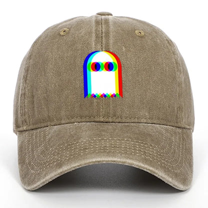 Colorful ghost print baseball cap suitable for daily dressing up and Halloween parties, adjustable outdoor sun protection hat