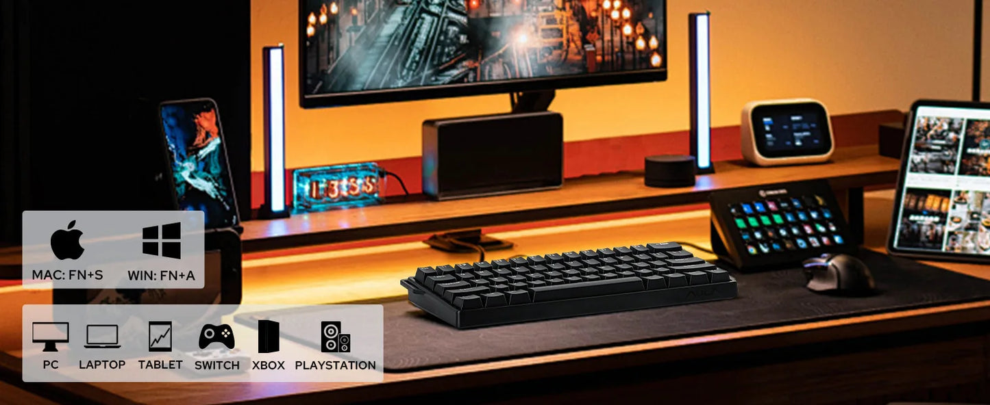 Teclado mecânico com fios AULA WIN60 HE/WIN60 HE MAX 60%, estrutura Tray-Mount, Hot-Swap e interruptores magnéticos de efeito Hall