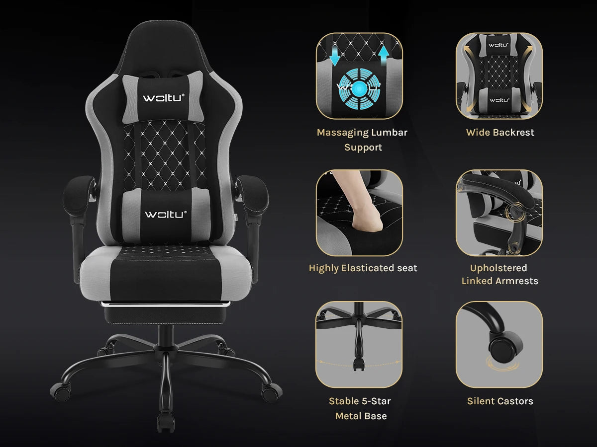 Sedia da ufficio girevole WOLTU con funzione massaggio, poltrona ergonomica con cuscino e poggiapiedi, sedia gaming regolabile in altezza
