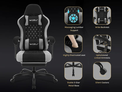 Sedia da ufficio girevole WOLTU con funzione massaggio, poltrona ergonomica con cuscino e poggiapiedi, sedia gaming regolabile in altezza