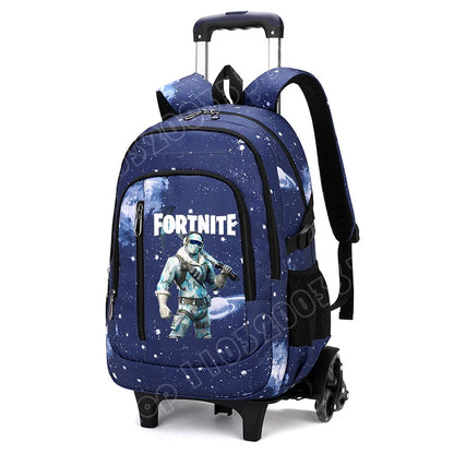Fortnite 2-in-1 trolleyrugzak met sterrenhemelprint, grote capaciteit, waterdichte laptoptas met trapklimontwerp, schooltas voor studenten