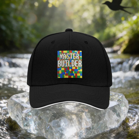 Colorful Building Block Style MASTER BUILDER Sandwich Baseball Cap, Unisex Easy Lightweight Adjustable Outdoor Sun Hat, Ideal Gi