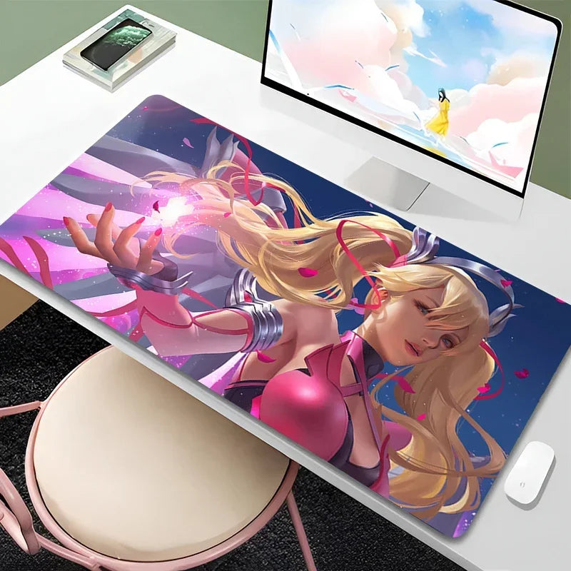 Overwatch Mercy Mauspad PC Gamer Cabinet Kawaii Mousepad XXL Sexy Anime Girl Tastaturunterlage Laptop-Gaming-Zubehör Schreibtischmatte