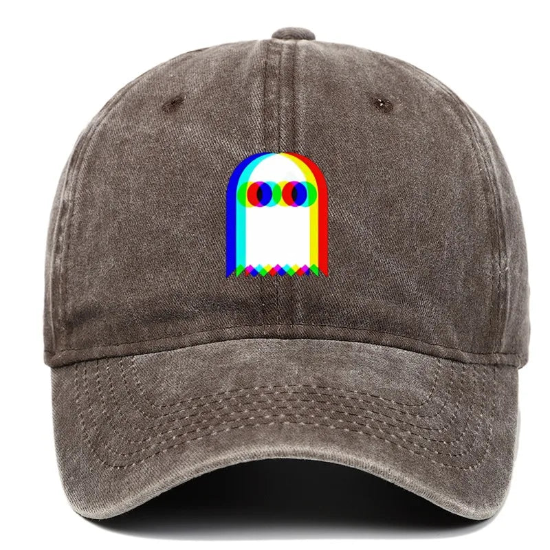 Colorful ghost print baseball cap suitable for daily dressing up and Halloween parties, adjustable outdoor sun protection hat