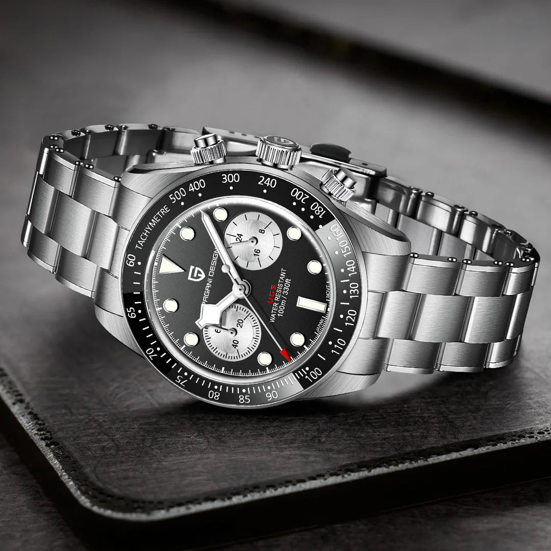 Zegarek męski PAGANI DESIGN „Panda” – luksusowy chronograf kwarcowy, wodoodporny, szkło szafirowe z powłoką antyrefleksyjną, sportowy zegarek z luminescencyjnymi wskaźnikami