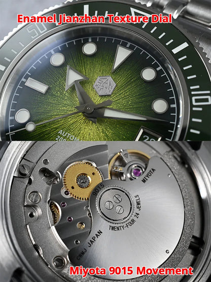 Relógio de mergulho de luxo para homem San Martin 40mm Miyota 9015, mostrador em esmalte sunburst, relógio de pulso mecânico automático, resistente à água 200m, SN0148