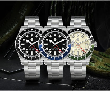 San Martin 39mm NH34 GMT Men's Luxury Watch Bidirectional Aluminum Bezel Automatic Mechanical Sapphire 100M Waterproof SN0109