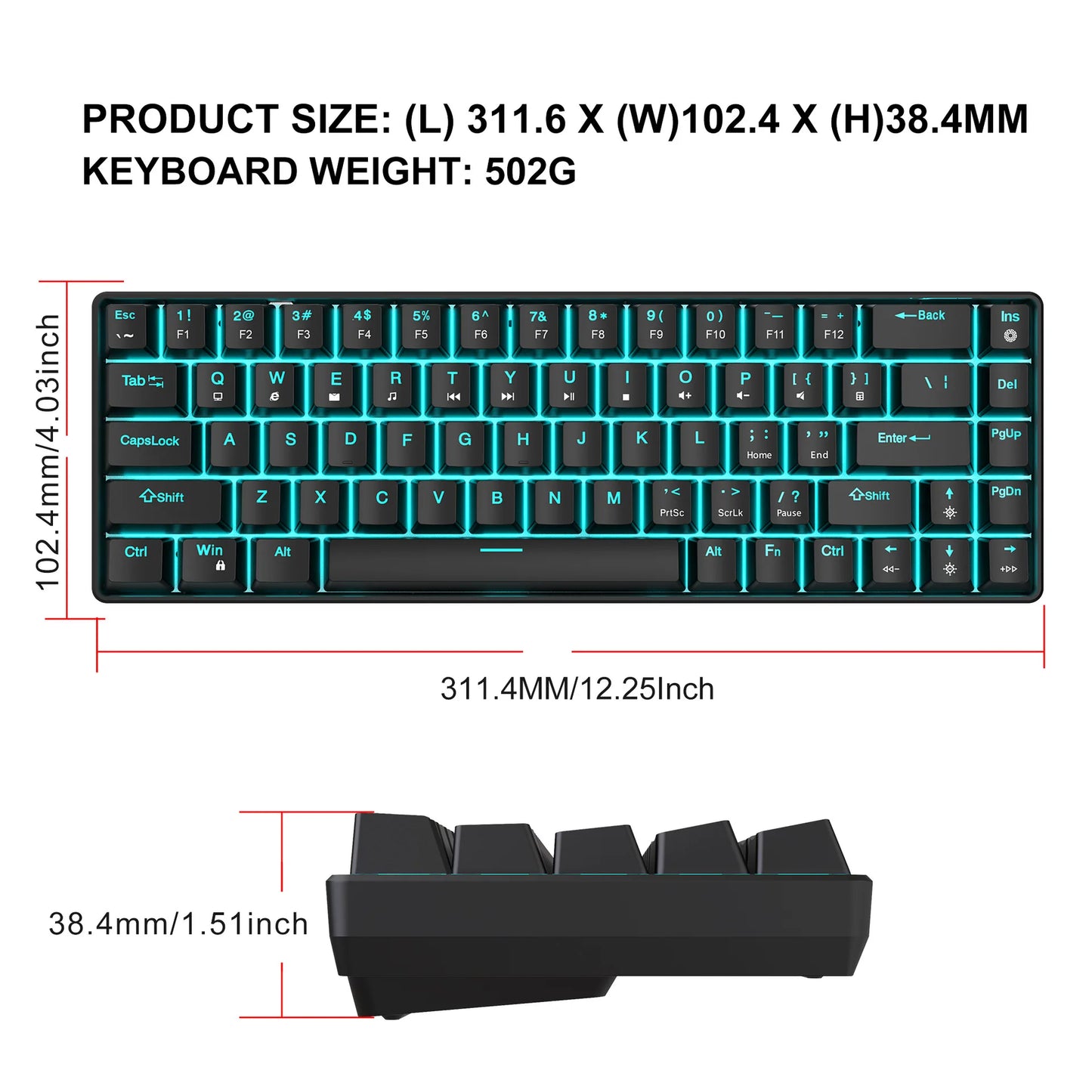 Mechanische Gaming-Tastatur 60% USB, weiße Tasten, Mini-Gamer-Tastatur, ergonomische Computertastatur mit Hintergrundbeleuchtung, Musica teclado pc