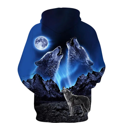 Sweat à capuz com fecho e estampado 3D de lobo, estilo streetwear, para homem/mulher, casaco com capuz unissexo casual hip-hop