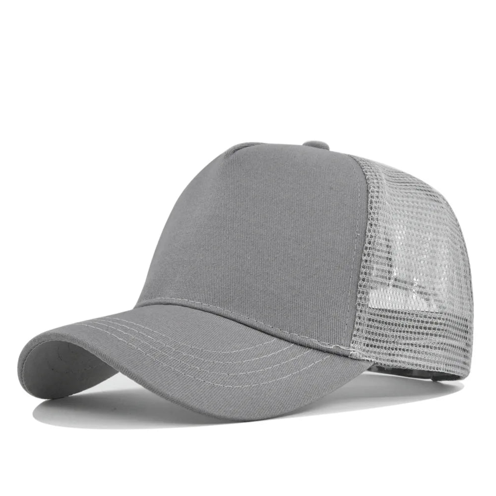Customized Logo Hard Top 5 Panels Mesh Baseball Cap For Men Women Advertising Cap Breathable Sun Hat Solid Color Visor Gorra