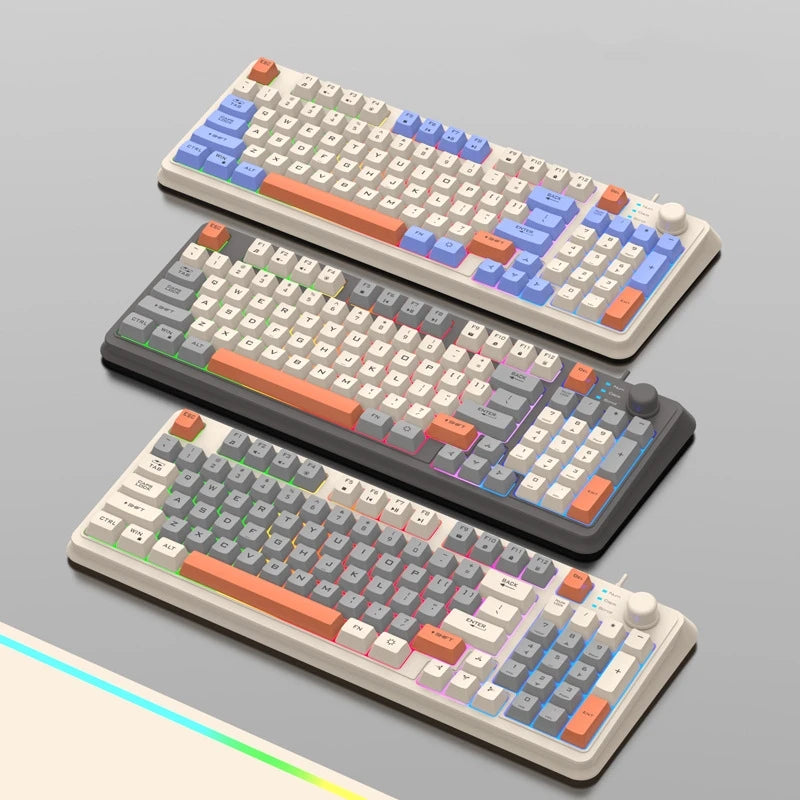 Teclado Gaming K81 com 81 Teclas, Layout 80%, Espanhol, Russo, Coreano e Árabe, USB com Fio, Luz RGB, Botão de Volume, Ergonómico