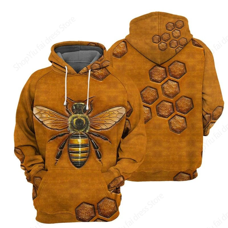 Sweat à capuz vintage para homem com padrão de lobo e abelha, estampado 3D, sweatshirt de moda, casaco para rapaz e mulher, fato de treino 6XL