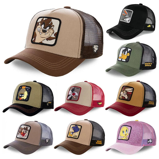 Cartoon Anime Trucker Cap Mesh Back Baseball Hat Adjustable Rabbit Mouse Cat Bird Embroidered Hip Hop Outdoor Sun Hat Boy Gifts