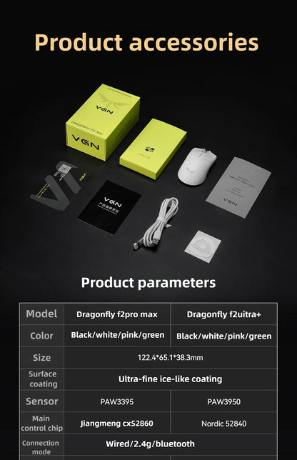 Mouse gaming esports VGN Dragonfly F2 ProMax/Ultra 42000DPI 0.125ms per CS:GO, latenza cablata/wireless Dual 8K, 3 modalità, PAW3395/3950