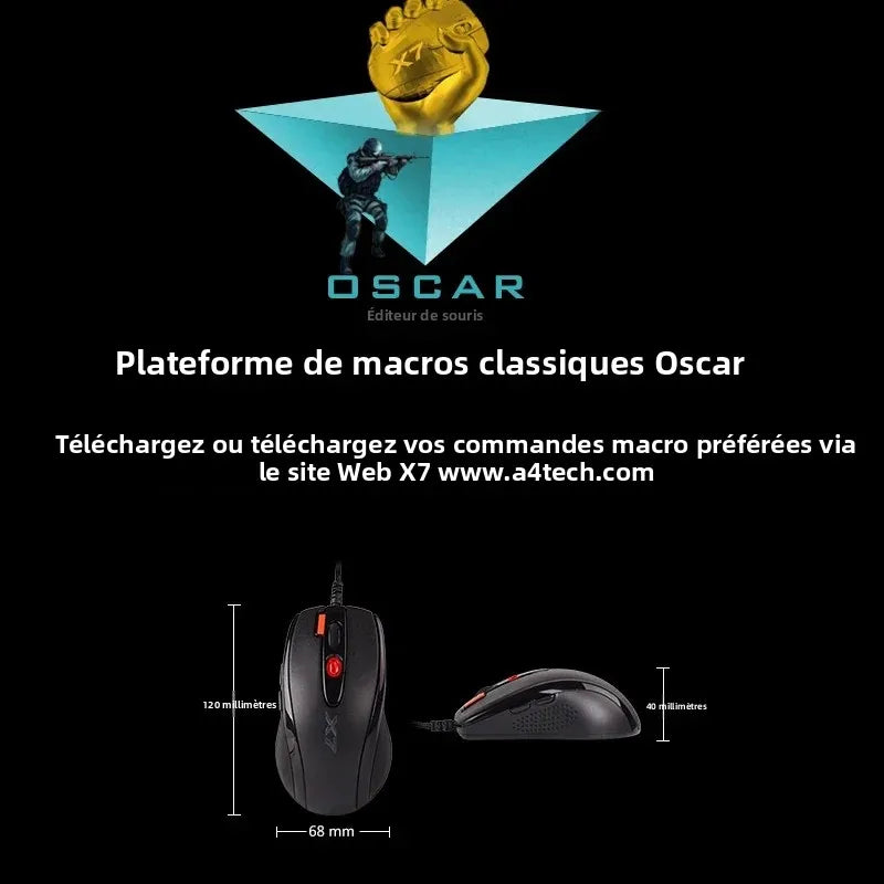Mouse gaming A4TECH X7 X-710BK Oscar, 2000DPI, 1000HZ, rotella 4D, memoria integrata 160K, Oscar Mouse Editor, senza driver