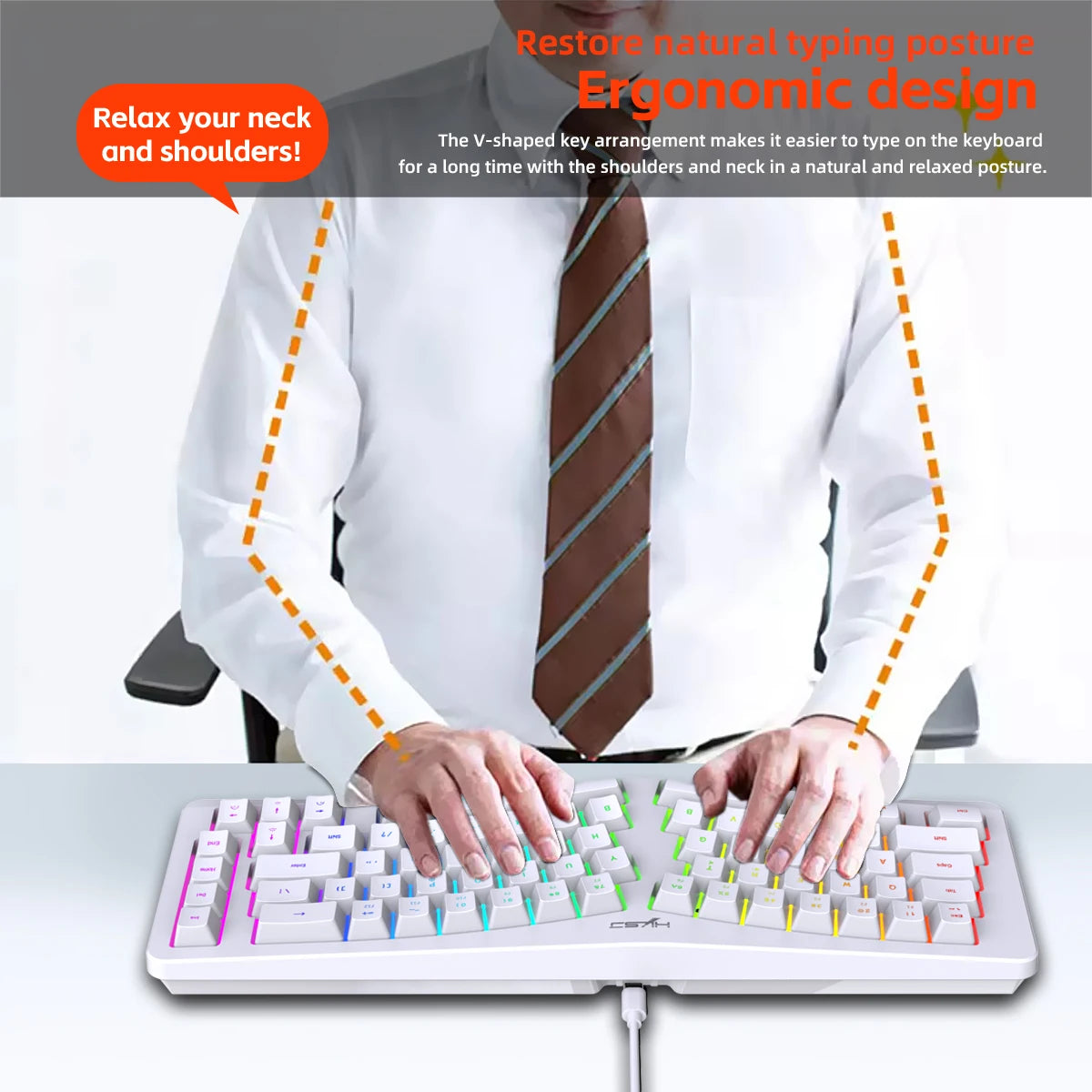 69 Key Wired Ergonomic Gaming Keyboard Keyboard Silent Irregular RGB Backlit Keyboard for Windows Linux Home Office Game PC