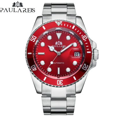 High Quality Automatic Mechanical Watch for Men Stainless Steel Red Dial Date Strong Luminous Luxury Men's Watch