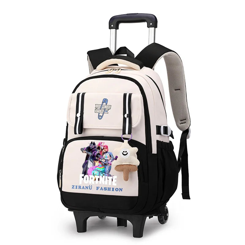 Fortnite Schüler-Rollrucksack mit großem Fassungsvermögen, wasserdichtem, leichtem Design, minimalistischer Laptop-Schultasche und lässiger Reisetasche