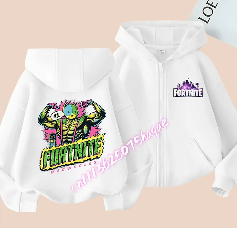 Neue Fortnite-Kapuzenjacke für Kinder im Herbst, mit Cartoon-Spielcharakter-Print, Reißverschluss, Winterjacke für Jungen