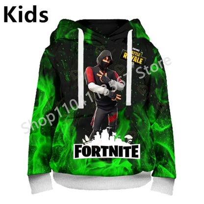 Sudaderas con capucha Llama Battle Royale F-Fortnited con estampado 3D para hombre, mujer y niños, sudaderas para niño y niña, pulóver streetwear verde