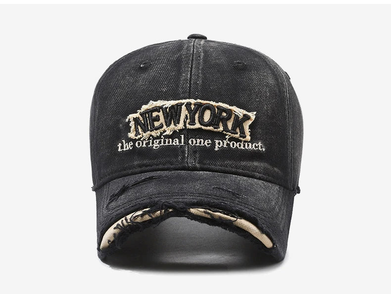 Vintage Old Hole Embroidery Letters Cowboy Baseball Cotton Soft Top Men's and Women's Spring and Summer Casual 56-60cm Sun Hat