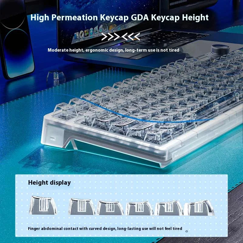 AULA F98PRO Wireless Mechanical Keyboard Transparent Keycaps RGB Backlit Custom 2.4G Hot Swappable Gaming Keyboard With Screen