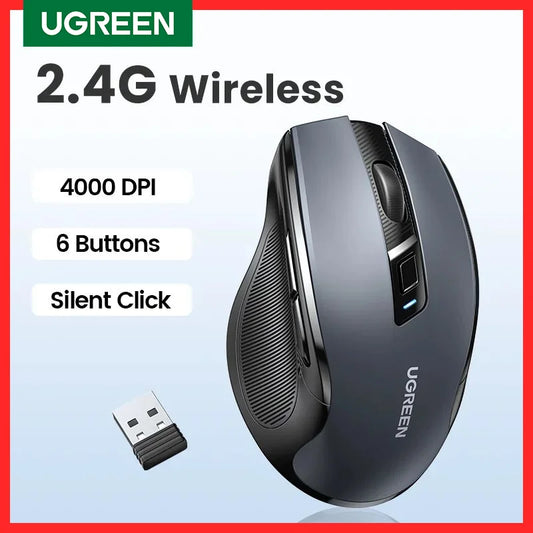 UGREEN Wireless Mouse Ergonomic Mouse 2.4GHz 4000 DPI Silent 6 Buttons For MacBook Tablet Laptop PC Mute Mice Quiet 2.4G Mouse