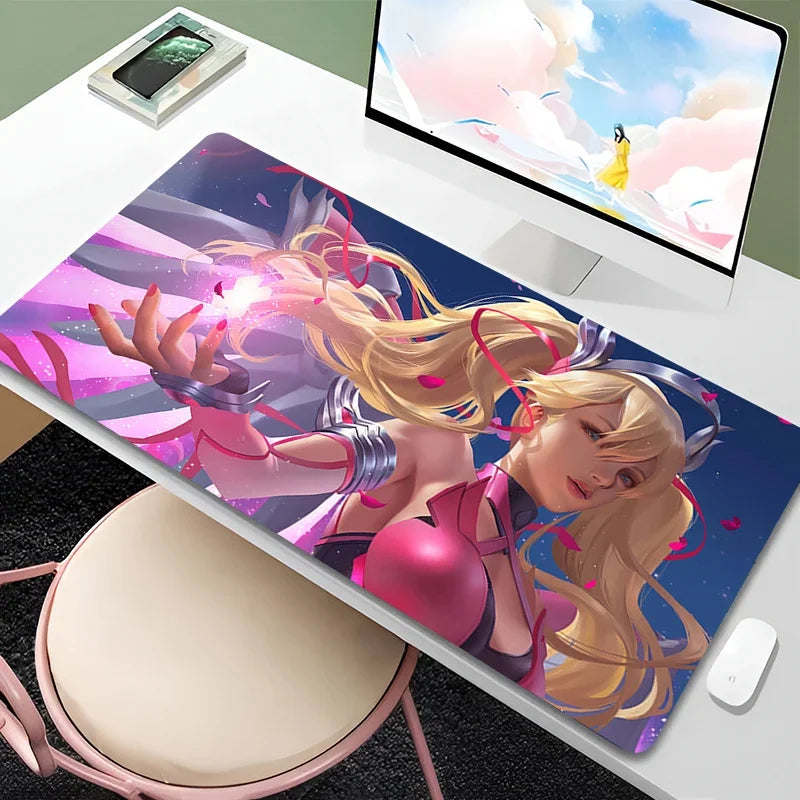 Overwatch Mercy Mauspad PC Gamer Cabinet Kawaii Mousepad XXL Sexy Anime Girl Tastaturunterlage Laptop-Gaming-Zubehör Schreibtischmatte