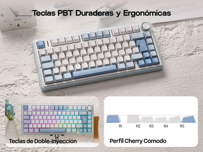 EPOMAKER AULA F75 ISO-ES 75% Spanische QWERTY Hot-Swap, Gasket-Mounted, kabelgebundene/Bluetooth/2.4GHz kabellose mechanische Gaming-Tastatur mit RGB-Hintergrundbeleuchtung