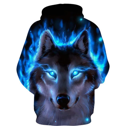 Sweat à capuz com fecho e estampado 3D de lobo, estilo streetwear, para homem/mulher, casaco com capuz unissexo casual hip-hop