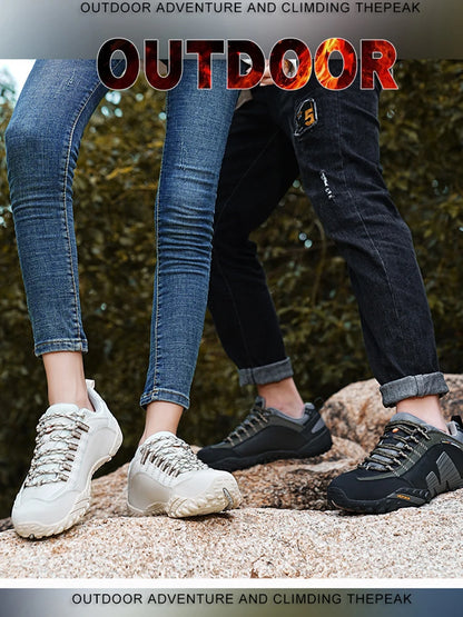 Sapatos de montanhismo para homem em couro genuíno, calçado desportivo outdoor antiderrapante, sapatos de montanhismo e caminhada respiráveis para turismo