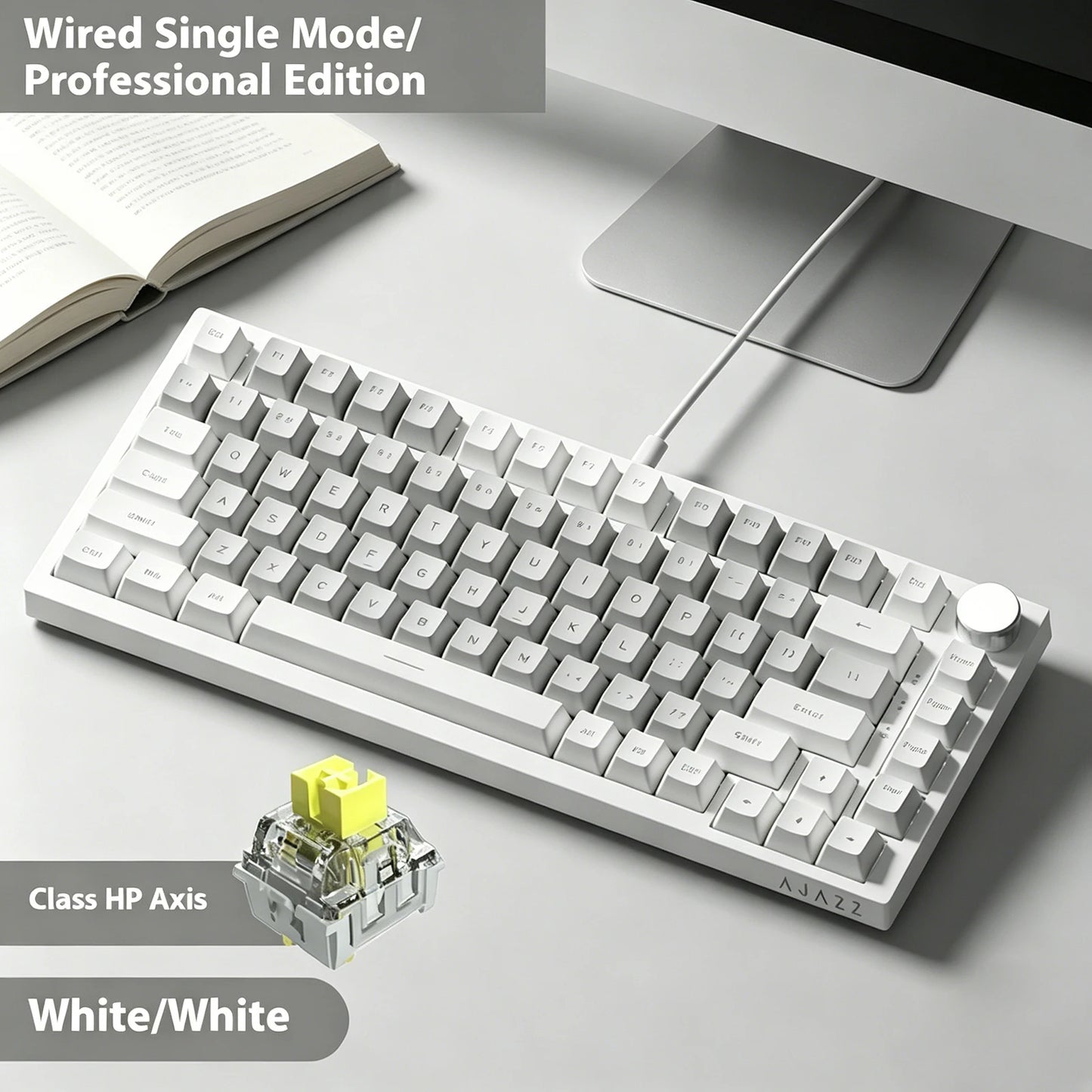 Tastiera meccanica cablata AJAZZ AK820 75%: hot‑swappable, retroilluminazione RGB/bianca/azzurro ghiaccio, controllo con manopola del volume | Per ufficio e gaming
