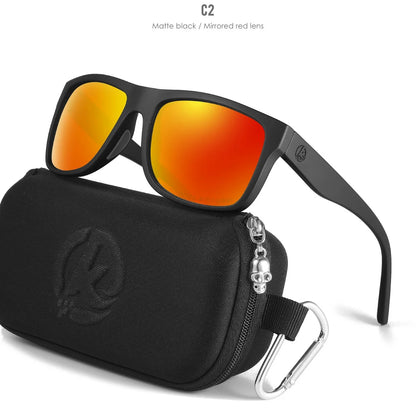 KDEAM Polarized Sunglasses Men Sports Tridimensional Brand Logo TR90 Square Sun Glasses All Black With Zipper Case KD0721