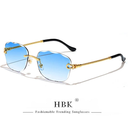 HBK Frameless Metal Sunglasses Men Wave Cutting Sun Glasses for Women Travel Shopping Shades Eyeglass UV400 Summer Style
