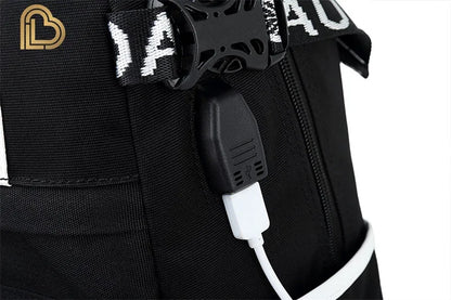 Mochila Yule Trooper F-Fortnited Battle Royale com carregamento USB, figuras anime e compartimento para material escolar para estudantes