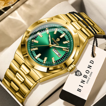 Montres à quartz BINBOND en acier inoxydable pour hommes – Montre de luxe, étanche et luminescente – Modèle original pour homme