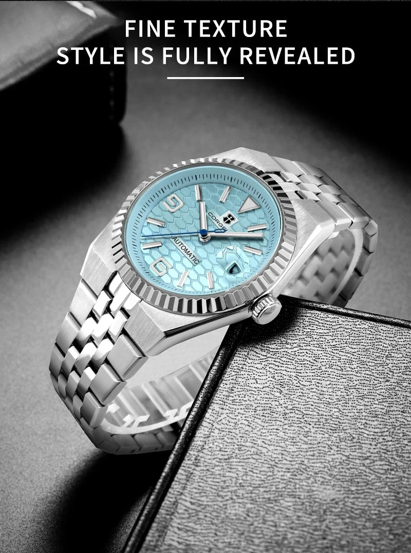 Corgeut 40mm Luxury NH35 Movt Man Sport Clock Automatic Relogio Masculino Mechanical Wristwatch Sapphire Ice Blue Men's Watch