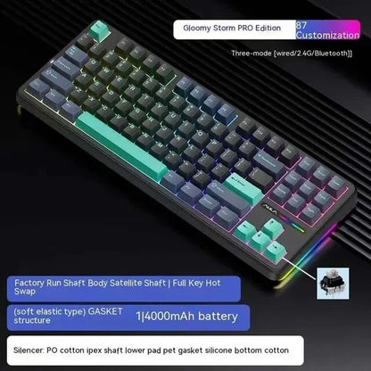 Tastiera meccanica AULA F87 Pro 2.4g/USB/Bluetooth Tri-Mode wireless, 87 tasti, RGB, PBT, gasket, silenziamento a 5 strati, full key, senza impatto