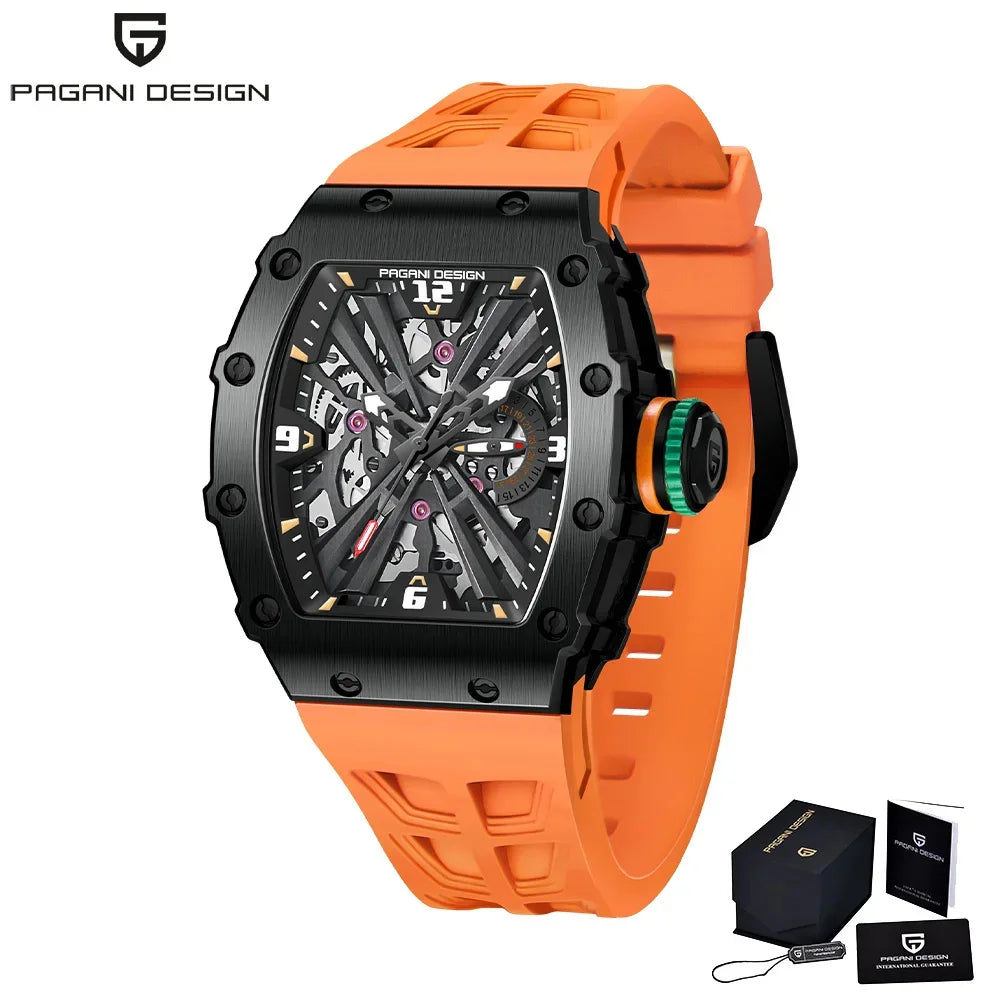 PAGANI DESIGN 42 MM Herren-Skelett-Quarzuhr Japan VH65 Saphirglas Edelstahl 50M wasserdicht Armbanduhren PD1738 Neu