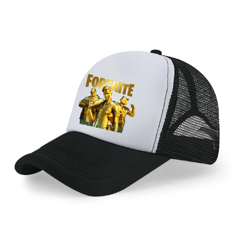 Gorra de béisbol Fortnite con estampado de juego estilo cartoon para niños, gorra de malla transpirable de verano, visera ajustable, regalo de cumpleaños para niños