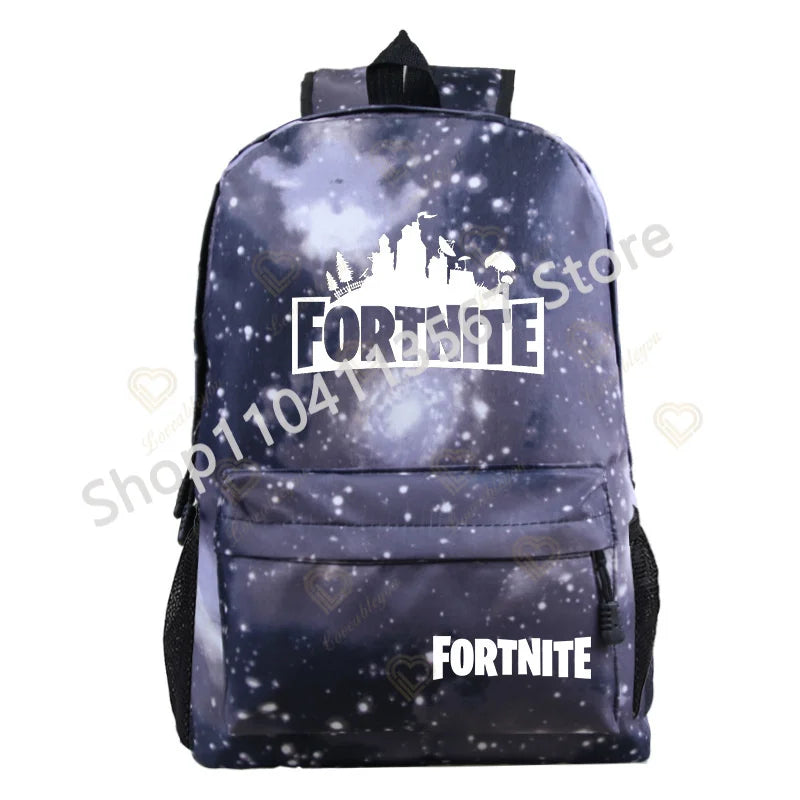 Mochila Yule Trooper F-Fortnited Battle Royale com carregamento USB, figuras anime e compartimento para material escolar para estudantes