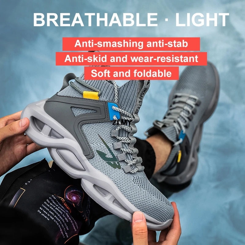 Zapatillas de seguridad transpirables para hombre con puntera de acero, resistentes a perforaciones, botas de trabajo ligeras de caña alta, calzado de seguridad anti-punzadas, nuevo